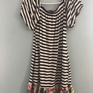 Navy striped dress with floral trim bottom